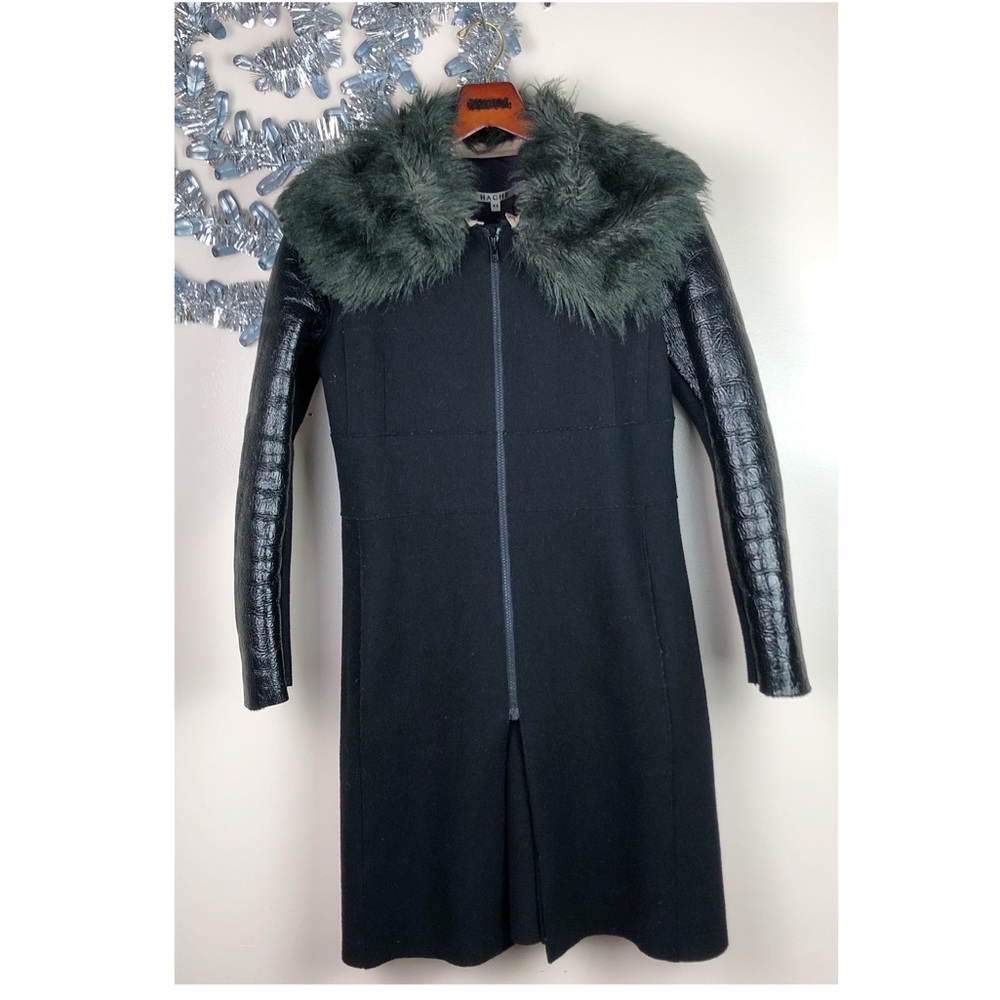 Hache Detachable Fur Collar Long Wool Coat
